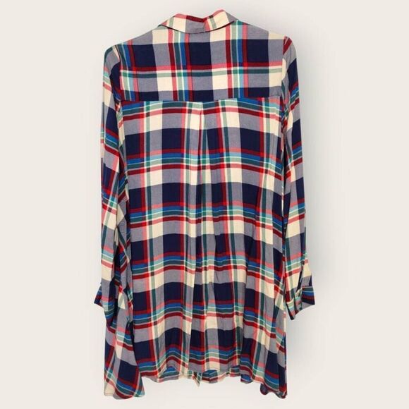LULUS Womens Tunic Sz Medium Red‎ Blue Plaid Long Sleeve Flared Shirt Dress Prep - Picture 2 of 13